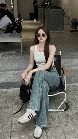 Áo nữ 3 lỗ, Quần suông jean #xuhuong #xuhuongthoitrangtiktok2024 #TikTokFashion 