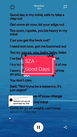 Replying to @eliuskithebest SZA - Good Days | #sza #gooddays #fypシ #fypシ゚viral #fypage #fyppppppppppppppppppppppp #lyric #lyrics #musicvibe #musicvibes 
