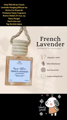 Only ₱85.00 for French Lavender Hanging Diffuser for Home Car Room Air Freshener Home Fragrance Aroma 10ml/0.34 fl.oz. by Balay Bango! Don't miss out! Tap the link below #balaybango #balaybangoproducts #balaybangodiffuser 