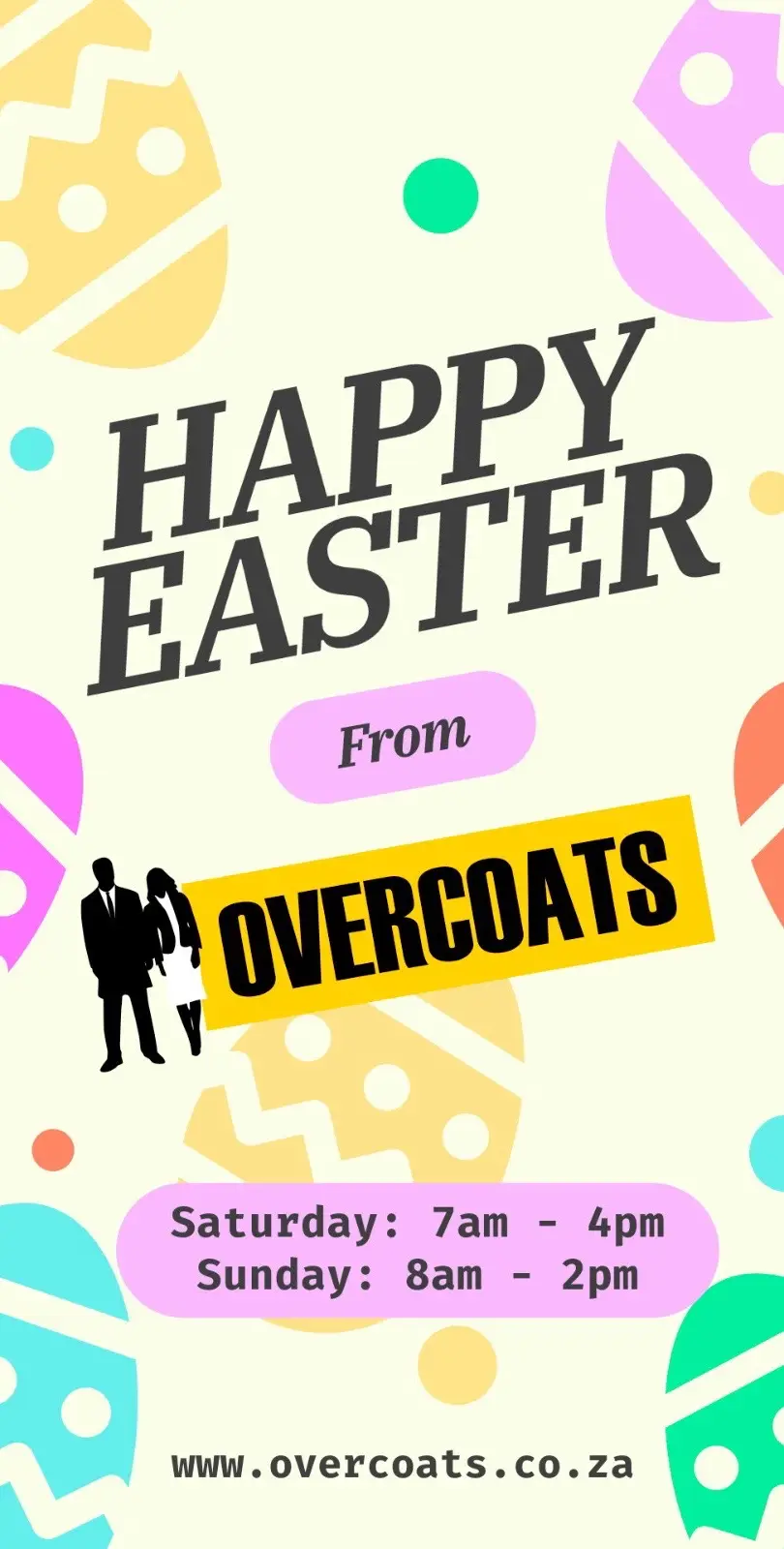 Easter trading hours for all our branches! See you all soon!  #southafrica #overcoats #coatcorner #wholesale 