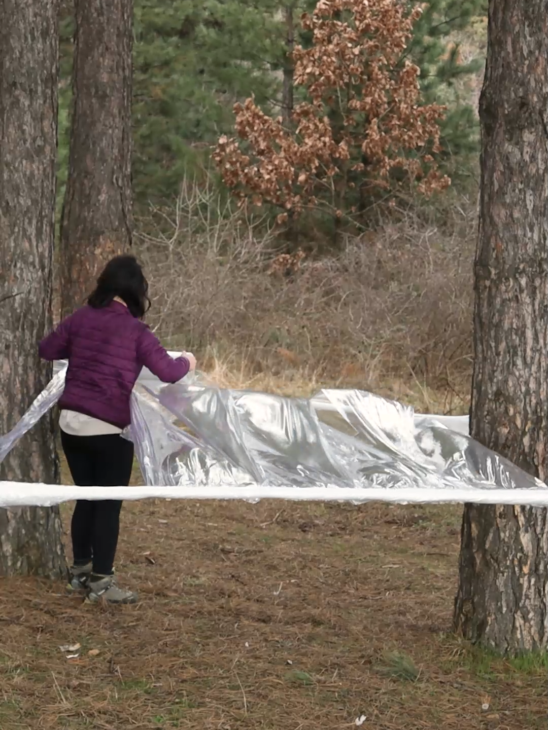 Hammock made out of plastic wrap in the woods! 🙌💯