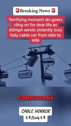 Terrifying moment ski-goers cling on for dear life as 60mph winds violently toss Italy cable car from side to side  #CapCut #breakingnews #news #terrifying #cable #horrifying #shocking 