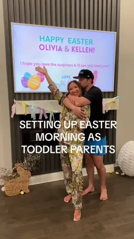 Making our kids childhood filled with special traditions and memories🥹This is the best part about being a parent. Im so grateful I get to do this with my best friend & cant wait to see their reaction tomorrow morning🩷 #easterbunny #familytraditions #familyof4 #momof2 #toddlerparents #eastermorning #toddleractivities #eastertraditions #motherhood