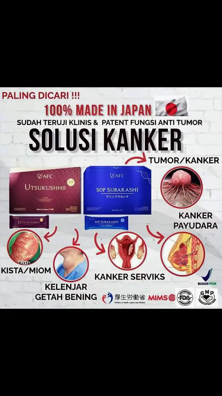 SOP SUBARASHII & UTSUKUSHII ADALAH PRODUK FARMASI DARI JEPANG YANG TERBUKTI EFEKTIF MENYEMBUHKAN PENYAKIT-PENYAKIT KRONIS DAN BERBAHAYA, SANGAT DIREKOMENDASIKAN BAGI ANDA YANG SUDAH JENUH MENCOBA BERBAGAI MACAM OBAT TAPI TAK KUNJUNG SEMBUH. TELAH TERUJI SECARA KLINIS HINGGA BISA MENJADI SOLUSI BUAT KESEHATAN ANDA info konsultasi 