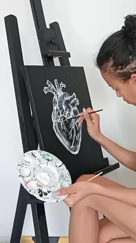 from the depths of my heart 🫀 . #heavyshadowsillustration #paintingoncanvas #anatomicalheart #walldecor #paintingtimelapse #gothhomedecor #blackandwhitedecor #heavyshadows #blackcanvas #darkart 