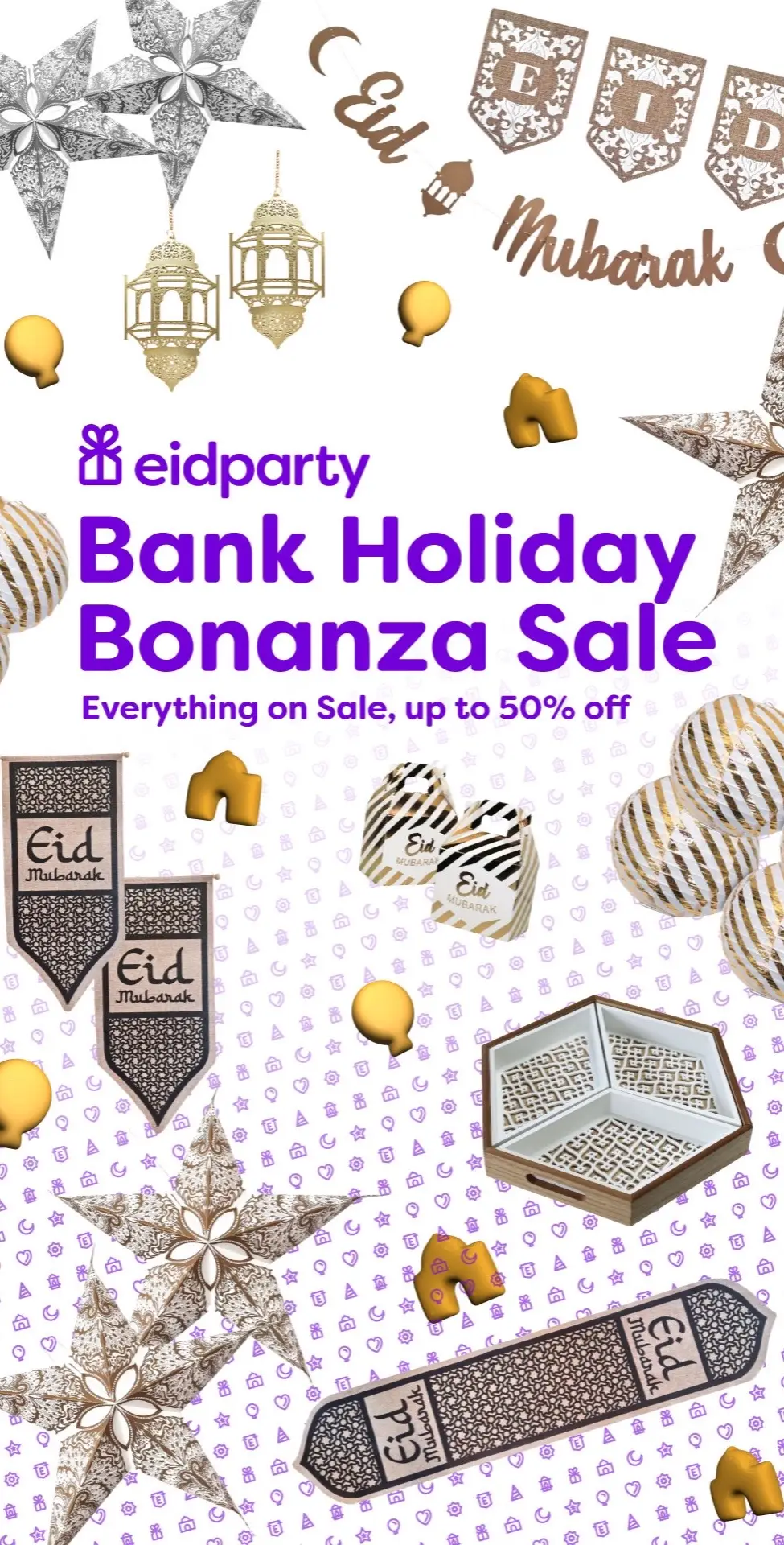 On our TikTok shop & website. Eid decorations starting form just £2.99. Shop your theme now 