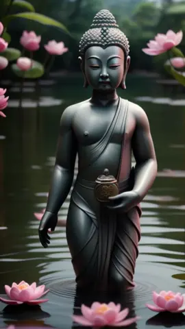 Buddha Walking on pink lotus flowers #aigenerated  #KaiberAI