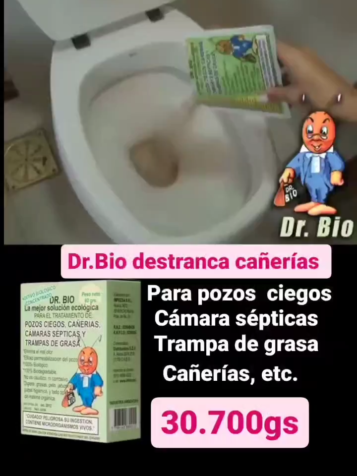 DR. BIO DESTRANCA CAÑERÍAS Para tratamiento de pozos ciegos, cámara sépticas, trampa de grasa, cañerías etc. PRECIO: 30.700 GS. ➡️Hace tu pedido te entregamos en puerta 🚪  0984 257 256
