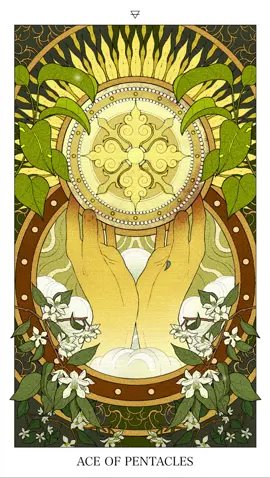 ACE OF PENTACLES. Taking the first step towards a goal pertaining to one’s material success or physical well-being, with the promise of good fortune. 🜃 • ¤ .• ❂ •. ¤ • . . . . . . . . . . . . . . . . . . #tarot #indietarotdeck #tarotdeck #aceofpentacles #aceofdiscs #earthsigns #taurus #virgo #capricorn #minorarcana #discsuit #pentaclesuit #magic #occultart #occultok 