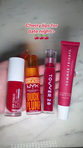 What’s your favorite lip shade for date night? 💕 #cherrylips #lipoil #lipgloss #lipbalm #datenight 