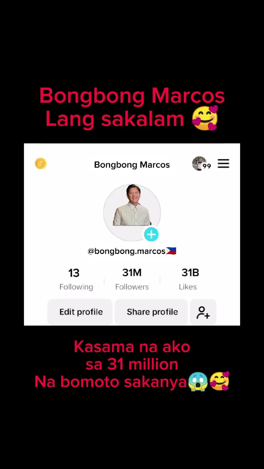 Bongbong Marcos 31 million🥰 #bbm #ferdinandmarcos #marcos #31millionvotes 