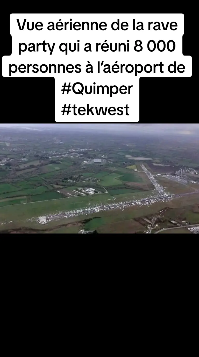 Vue aérienne de la rave party qui a réuni 8 000 personnes à l’aéroport de #Quimper #tekwest #freeparty #tekno23 #tawa #soundsystem #raveon #techno #teknival #raveparty #rave #teufeur #teuf #teufeuse Crédit 📸 : Dragon 29