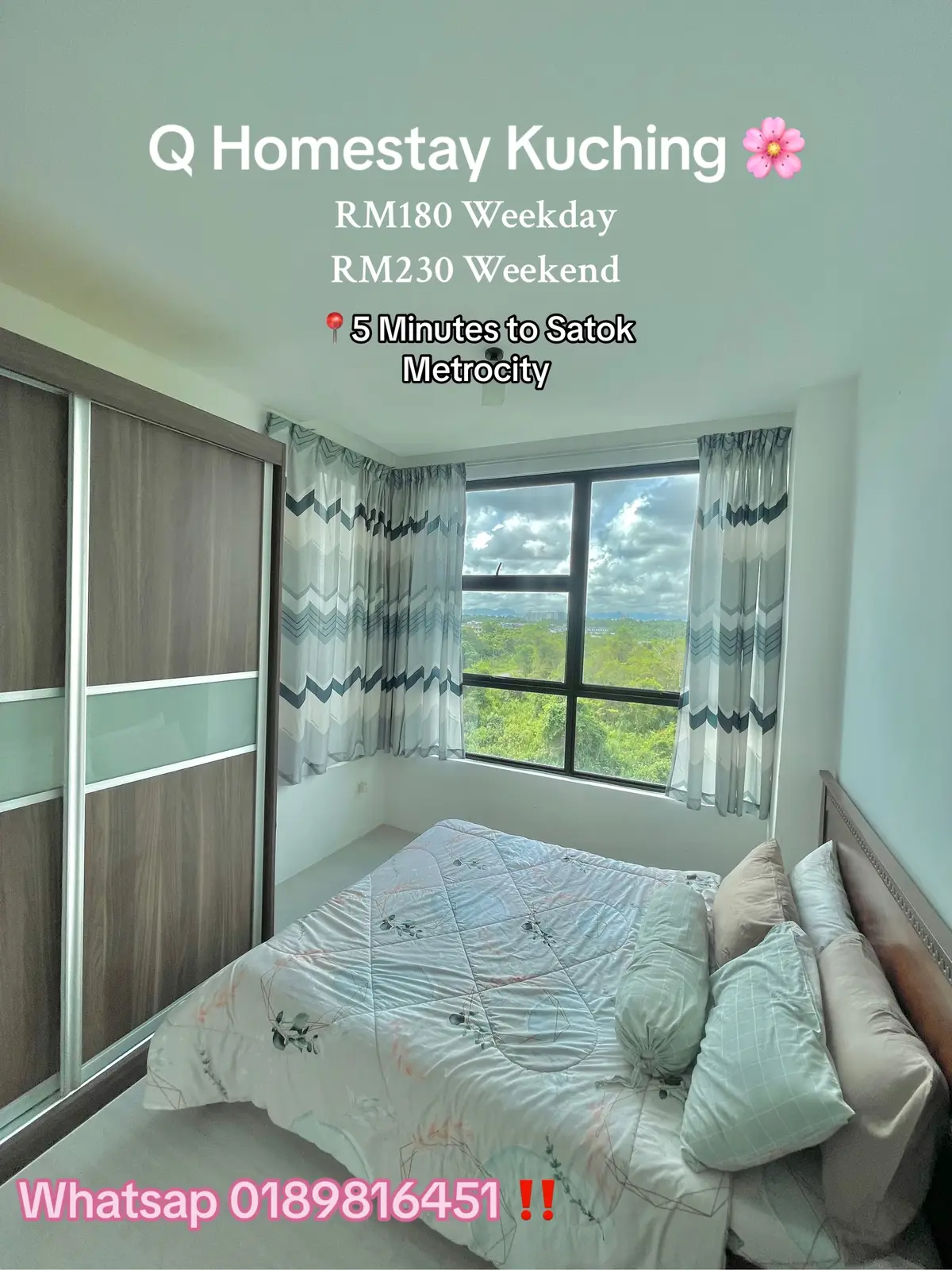 Q Homestay Kuching ‼️  RM180 Isnin-Jumaat RM230 Sabtu-Ahad & Musim Cuti  📍5 Minit ke Satok/Metrocity ( FOREST HILL APARTMENT)  Whatap utk booking! 