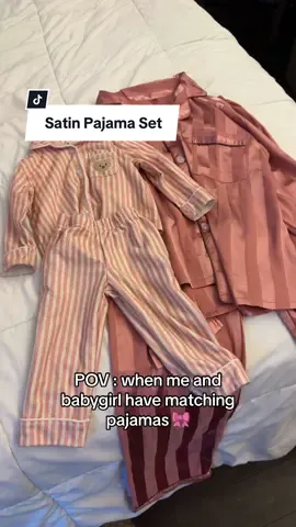 I loveee this satin pajama set. Its comfortable & it matches babygirl’s pajamas too 😍 #satinpajamas #pajamaset #sleepwear #tiktokshop #fyp