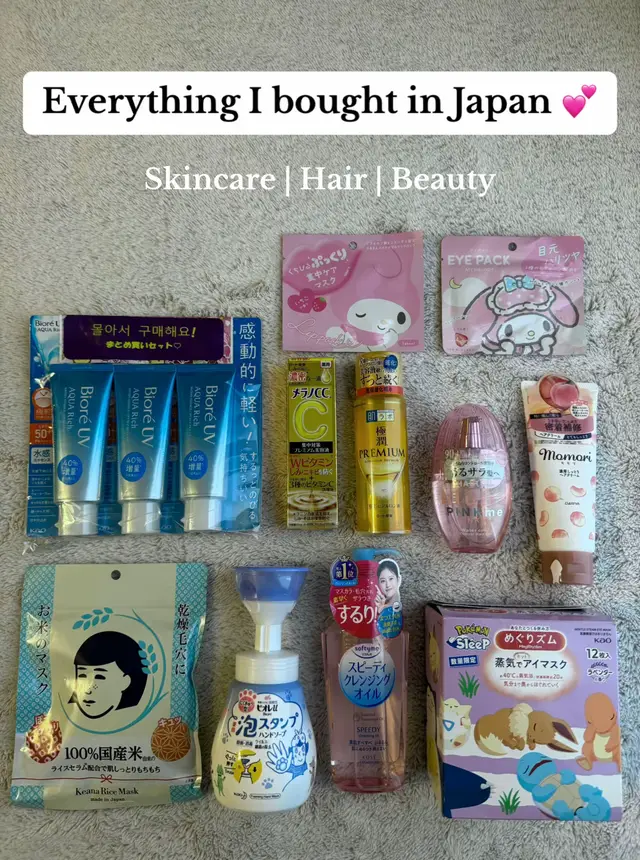 All the skincare, hair, and beauty items i purchased in Japan! I visited a few stores in Tokyo, Osaka, and Kyoto, including Cosme. Most of these items were purchased at the Donki in Shinjuku. They carry a great selection and have an area with tourists faves if you’re wondering whag to get! #jbeauty #japanskincare #mymelody #pokemon #donkibeauty 