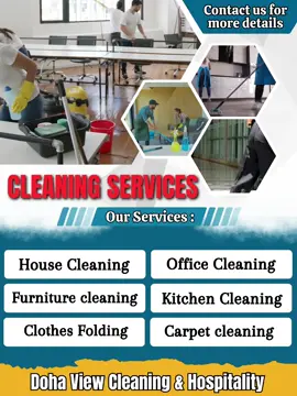 Doha View Cleaning & Hospitality  #CleanSpaces #HomeOfficeHygiene #DohaCleaning #SpotlessLiving #KitchenCare #OfficeFreshness #ProfessionalCleaning #SparklingHomes #NeatWorkspaces #HygienicLiving #EfficientCleaning #TidyOffices #DohaCleaners #HealthyEnvironments #ShineBrightly #CleanAndClear #OrganizedSpaces #FreshStarts #OfficeSanitation #KitchenGleam #HomeCleanse #WorkplaceWellness #DohaHygiene #SpotlessKitchens #cleanslatedoha 