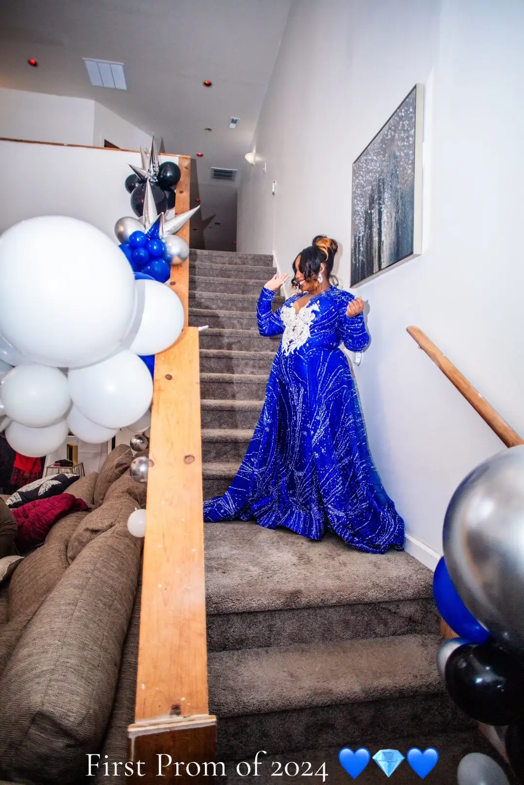 Prom season 2024 has begunnnn and were kicking it off with this beautiful blue crystal and glitter gown with a detachable train. #promdress #prom #promdress #formal #formaldress #dresses #dressshopping #promcheck #dress #prom2024 #promblackgirl 