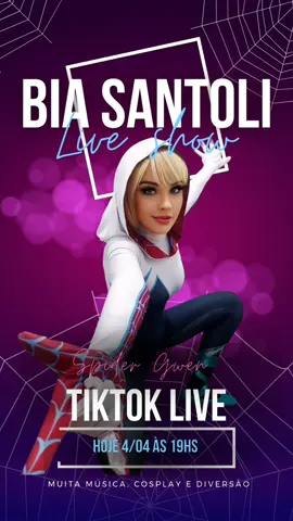 Hoje tem uma Live Especial preparada com muito carinho pra vocês às 19hs com a presença da Spider Woman. Não percam! Today there is a Live Special prepared with great care for you at 7pm (in Brazil) with the presence of Spider Woman. Do not lose! #cosplayer #cosplayers #spiderman #spiderverse #gwenstacy #gwen #musica #homemaranha #marvel #marvelstudios #musically 