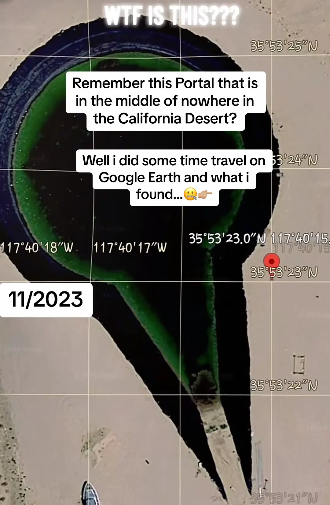 Discover with me the mysterious “portal” in California's desert on Google Earth Coordinates 35°53’24 N 117°40’16 W. Swipe to witness its evolution over the years! #PortalMystery #California  #alien 