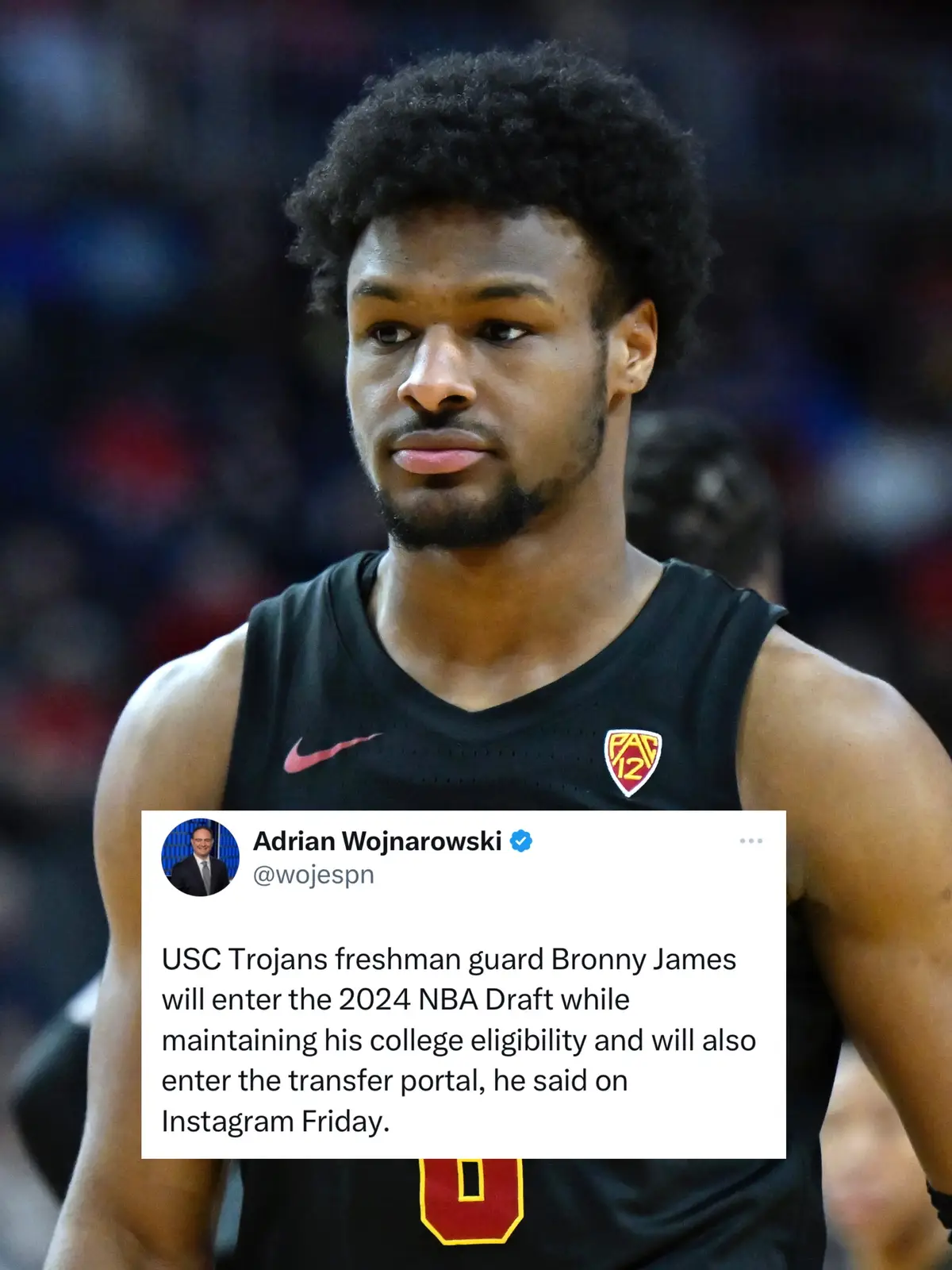 BRONNY TO THE NBA? 👀 #bronny #NBA #shoutoutot (via wojespn/X, bronny/IG)