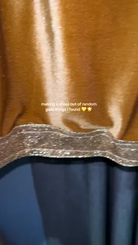 anything that sparkles i love 🤩😂 the dress is made mostly out of pillowcases!  #sustainablefashion #upcycledfashion #goldoutfit #fypシ #thriftflip 