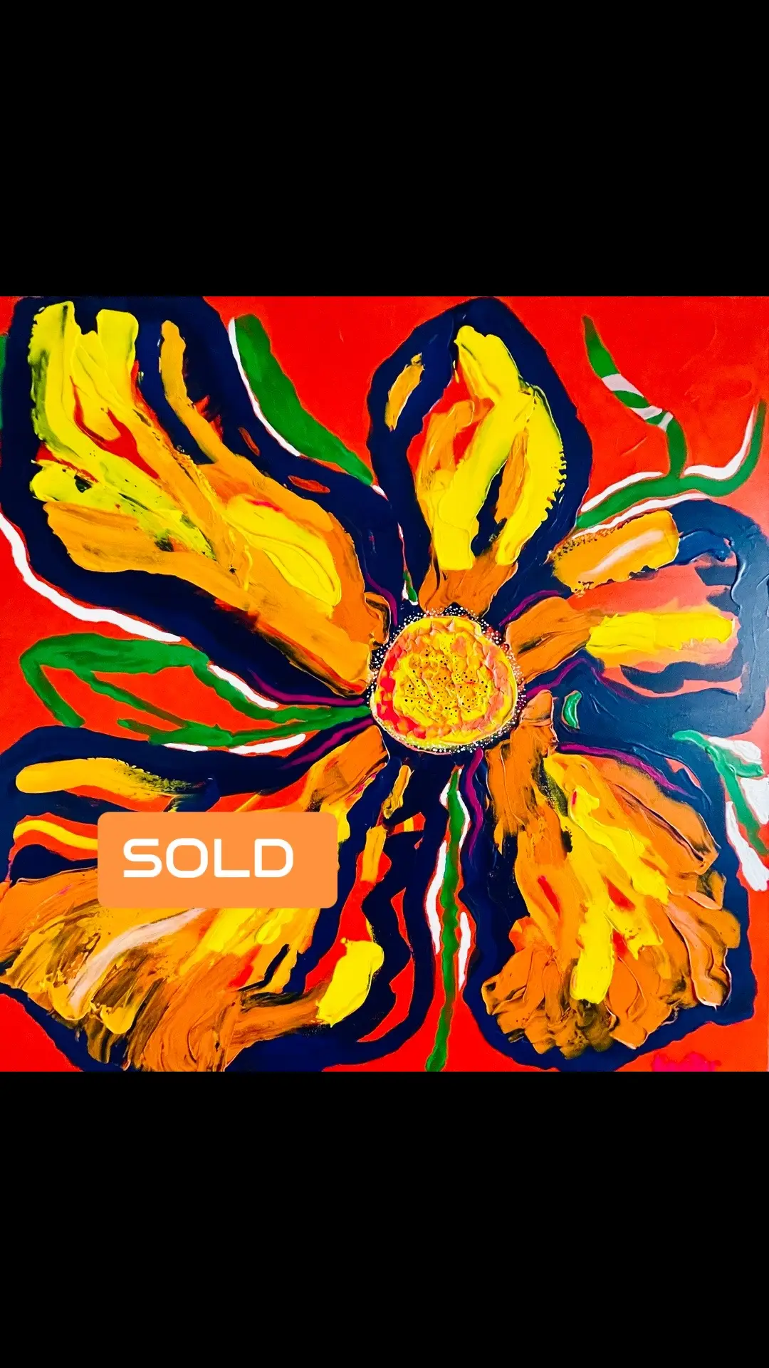 SOLD  ➡️ Manly Brisbane  Flower for tyhe aueen was painted during the Queens passing in memory of her love of bright clothes 🎨🎨🎨🎨🎨🎨🎨🎨🎨 #sold #flower #queen #painted #abstractart #happy #colors #colour #colorfulart #renovating #think #art #thinkart #artforsale #brisbanecity 