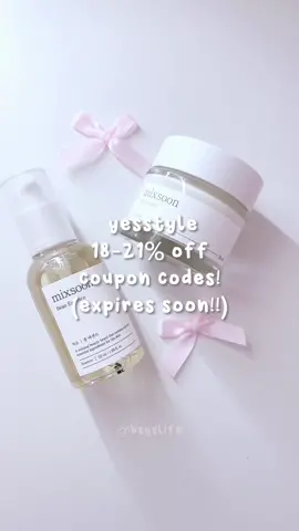 YesStyle Updated New 18-21% off Coupon Codes! Expires Soon! April 2024! Use rewards code BSY7080 on YesStyle! 🫶  @YesStyle @YesStyleInfluencers | #fyp #foryou #foryoupage #yesstyle #yesstylehaul #yesstyleinfluencers #yesstylereview #yesstylefashionicon #yesstylecode #yesstylemakeup #bsyslife #yesstylecoupon #yesstylecodes2024 #mixsoon #mixsoonbeanessence #snailmucin #yesstyleinfluencer #yesstyleskincare #skincare #koreanskincare #koreanskincareproducts #couponcodes 