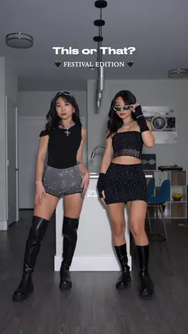 THIS or THAT: which festival fit wins? 🪩💡 #fashiontok #thisorthat #festival #coachella #outfitinspo #matchingoutfits #bffoutfits 