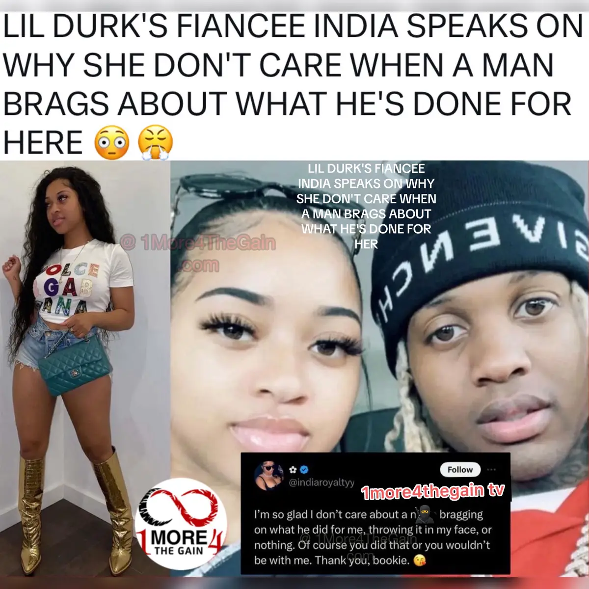 LIL DURK'S FIANCEE INDIA SPEAKS ON WHY SHE DON'T CARE WHEN A MAN BRAGS ABOUT WHAT HE'S DONE FOR HER 😳😅