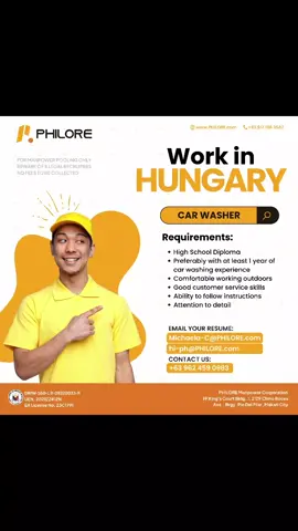 Work in HUNGARY! Send your CVs now! #PHILORE #dmwlicensed #workabroad #middleeast #ofw #recruitmentagency #philoremanpowercorporation #abroadlife #pinoy #pinoyabroad #hiring 