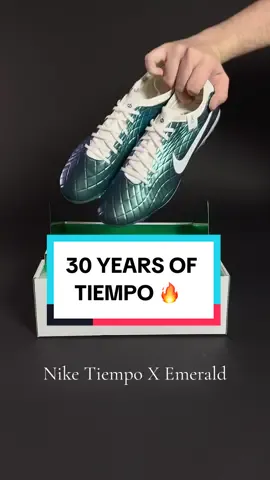 The detail on the upper 🤤 The Nike Tiempo Legend X Emerald edition celebrates 30 years of the football boots. Dropping April 15 ar Pro:Direct Soccer #nikefootball #nike #footballboots #soccercleats #niketiempo 