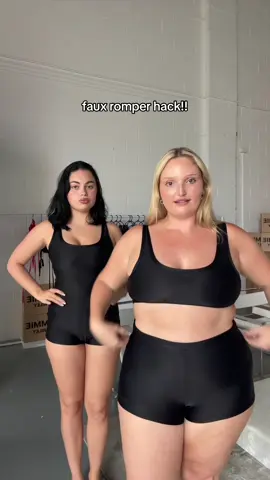 faux romper?! one piece 🤝🏻 mini swim shorts #newidea #outfitidea #fyp #genius #fauxromper #onepiece #inclusivefashion #sizeinclusive #inclusiveswimwear 