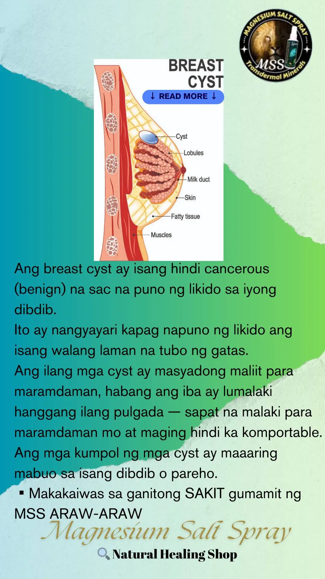 Ano nga ba ang MSS o MAGNESIUM SALT SPRAY? Ito ay pinagsama-samang nga MINERALS,pangunahin ang MAGNESIUM, na inilagay sa isang bote at ipinapahid lang sa BALAT o sa apektadong bahagi,NAPAKALAKI ng kinalaman ng pagkakaroon ng ibat-ibang karamdaman kapag NAWAWALAN ng SAPAT na MINERALS o kaya hindi ito balanse, kaya kapag nabigyan mo ng sapat na minerals ang katawan mo kusang magsisiwalaan ang mga nararamdaman dahil naa-ACTIVATE nito ang NATURAL HEALING MECHANISM,lalo Kong masasabayan ng iba pang mga bitamina lalo ng mayaman sa Bvitamins o Bcomplex,at SAPAT na inom ng tubig,tulog at ehersisyo at makapag paaraw, alisin ang galit sa puso, piliin laging sumaya. Ang kahit anong karamdaman ay maaring GUMALING kapag naibigay mo ang kakailanganin ng iyong katawan. #MSS  #allinone #miraclespray  #NATURALnaPANLUNAS  #MAGNESIUMsaltSPRAY  #naturalnapanlunasadvocate  #pisikpisiktanggalangmgasakit  #TRANSDERMALmineralSUPPLEMENT  #foryou #health #magandangprodukto #keepsafe 