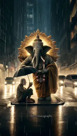 🕉️Ganesha Bringing Umbrella to Homeless Old Man - On a rainy day in the bustling streets, an old, homeless man found himself caught in a downpour, with nowhere to take shelter.  - Just as he resigned himself to the cold embrace of the rain, a miraculous figure appeared before him: Lord Ganesha, the remover of obstacles.  -With a kind smile, Ganesha offered the man an umbrella, a simple act that felt like a profound blessing. In that moment, the man felt seen, protected, and loved, a feeling he hadn’t known for years. #ganpatti # Ganesha #ganeshfestival :#LordGanesha#DivineBlessing#RainyRescue#GaneshaCares#HopeUmbrella#BenevolentDeity#MiracleMoment#CompassionateGanesha#ShelteredByDivinity#SpiritualComfort#SacredProtection#GuardianGanesha#UrbanBlessings#GaneshaLove#HeartwarmingDeedsThis moment of kindness under the rain became a story of hope and divine care, reminding us all of the warmth and protection that can come from unexpected places.