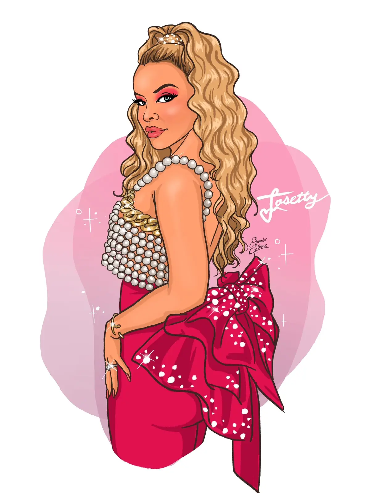 Buen día estuve trabajando en mis nuevas ilustraciones con el súper talentoso @Gomezilustra aquí va la segunda. 💕🎀  Been working on my new illustrations with the talented @gomez_ilustra here is the second one  #Josettyhurtado #josetty #illustration #beauty #fashion #hair #makeup #influencer #glam #losangeles #california #beverlyhills #coquette #vivienwestwood #cartier #rolex