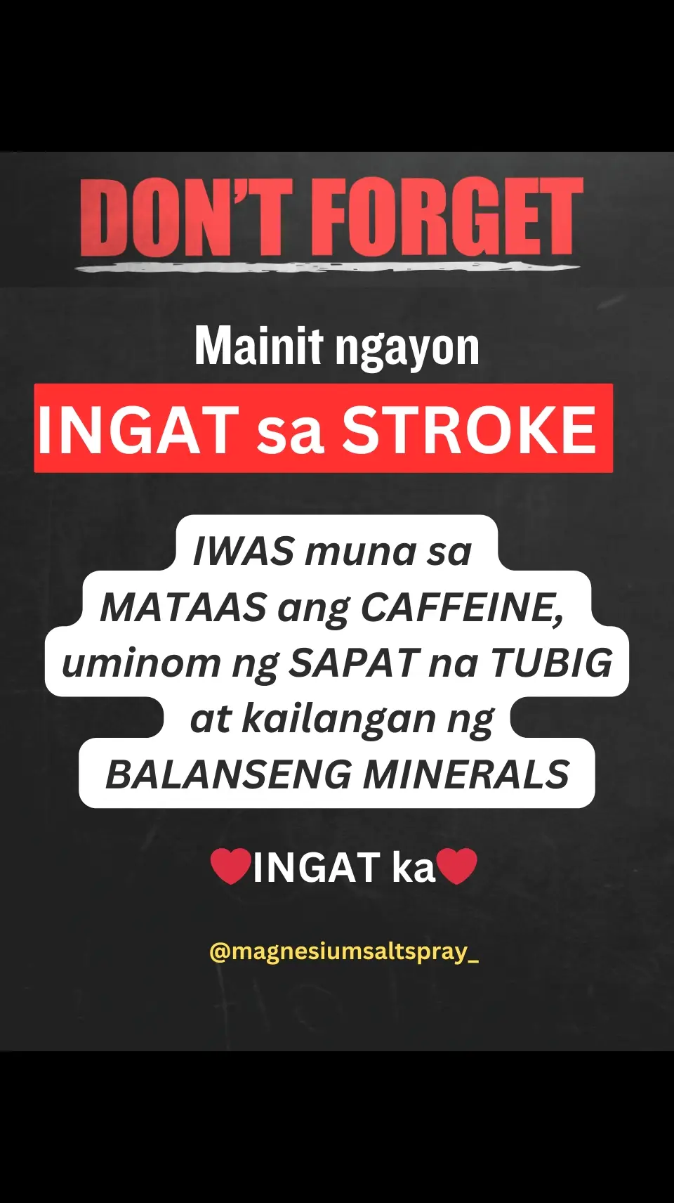 Ano nga ba ang MSS o MAGNESIUM SALT SPRAY? Ito ay pinagsama-samang nga MINERALS,pangunahin ang MAGNESIUM, na inilagay sa isang bote at ipinapahid lang sa BALAT o sa apektadong bahagi,NAPAKALAKI ng kinalaman ng pagkakaroon ng ibat-ibang karamdaman kapag NAWAWALAN ng SAPAT na MINERALS o kaya hindi ito balanse, kaya kapag nabigyan mo ng sapat na minerals ang katawan mo kusang magsisiwalaan ang mga nararamdaman dahil naa-ACTIVATE nito ang NATURAL HEALING MECHANISM,lalo Kong masasabayan ng iba pang mga bitamina lalo ng mayaman sa Bvitamins o Bcomplex,at SAPAT na inom ng tubig,tulog at ehersisyo at makapag paaraw, alisin ang galit sa puso, piliin laging sumaya. Ang kahit anong karamdaman ay maaring GUMALING kapag naibigay mo ang kakailanganin ng iyong katawan. #MSS #allinone #miraclespray #NATURALnaPANLUNAS #MAGNESIUMsaltSPRAY #naturalnapanlunasadvocate #pisikpisiktanggalangmgasakit #TRANSDERMALmineralSUPPLEMENT #foryou #health #magandangprodukto #keepsafe