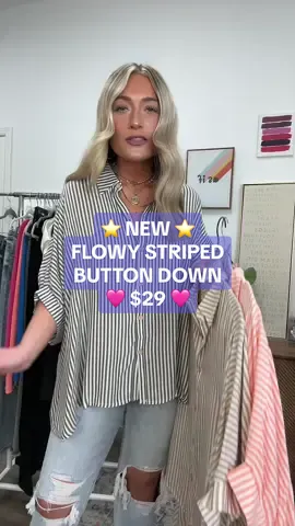 ❤️NEW❤️ STRIPED FLOWY TOP 👀🖤⭐️ The way this one feels AMAZING & flows so nicely 💯 Super soft, 3 colors, $ 2 9 👏 Tagged below!!  Madison + Mallory is a trendy online boutique with affordable fashion! We show the same outfits in different sizes! Fast shipping, same day! Spring fashion outfit ideas posted daily! We help you with style ideas like “how to style jeans” “how to style an elevated basic” or “how to style a bra top” #striped #stripedtop #oversized #oversizedtop #flowy #Summer #vacay #outfit #midsize #midsizefashion #fashion #affordable #affordablefahion #OOTD #comfy #beach #trendy #buttondown #fashionhack 