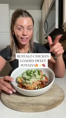 Buffalo chicken loaded sweet potato🔥✨🍠 but make it a deconstructed bowl!! Recipe below. Ingredients: @Poppi for the good vibes Sweet potatoes, cubed @Taylor Farms avocado ranch chopped salad kit (using just the coleslaw mix!!) 3-4 chopped green onion, additional for topping  3-4 celery stalks, chopped 1 avocado, diced Big shake of bleu cheese crumbles  2 tbsp @FAGE greek yogurt Juice of 1 lime  3 tbsp @Hidden Valley Ranch ranch dip seasoning 2 chicken breasts 1 bottle @Primal Kitchen Foods buffalo sauce Avocado oil Seasonings: salt, pepper, garlic powder, smoked paprika Instructions: 1. Toss sweet potatoes in avocado oil and seasonings until well coated 2. Airfry sweet potatoes at 400° until crispy 3. To a bowl, add coleslaw mix, green onion, celery, avocado, blue cheese, greek yogurt, lime juice, ranch seasoning, and pepper and mix well 4. Bring 2 chicken breasts to a boil and cook until internal temp reaches 165° 5. Shred chicken and add buffalo sauce - may reheat on stovetop  6. Assemble and enjoy 😚 #healthymeals #mealideas #healthydinner #DinnerIdeas #cookingvideo #cookingvlog #cookwithme #poppipartner #sodasback 