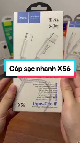 Cáp sạc nhanh X56 PD20W dành riêng cho IP hỗ trợ sạc nhanh, công suất 20W, 50% trong vòng 30 phút. Dây cáp bện nylong chắc chắn, bền đẹp chống đứt gãy, giảm tình trạng loạn cảm ứng.  #phukiendienthoai #hoco #capsacnhanh #x56 #Iphone