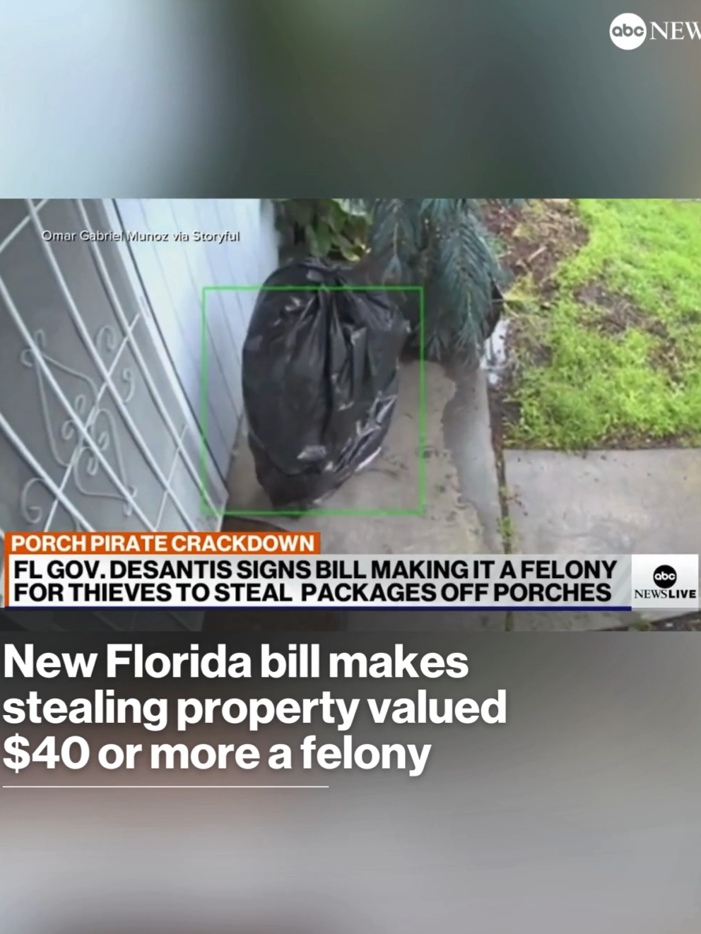 Florida Gov. Ron DeSantis has signed a bill increasing penalties for retail theft and porch piracy. Soon, porch pirate theft in Florida for property valued at $40 or more will be considered a felony. 
