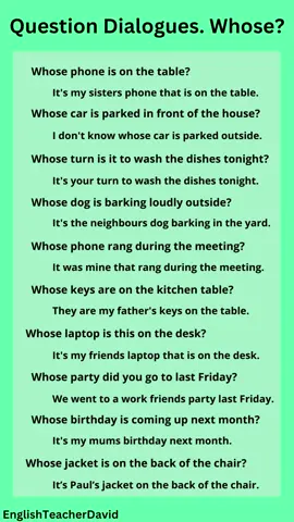 Daily Dialogues with Whose.. #viralenglish  #english  #lerneenglisch  #LearnOnTikTok  #englishpractice  #learnenglish   #englishspeaking  #dialogues  #speaking  #conversation