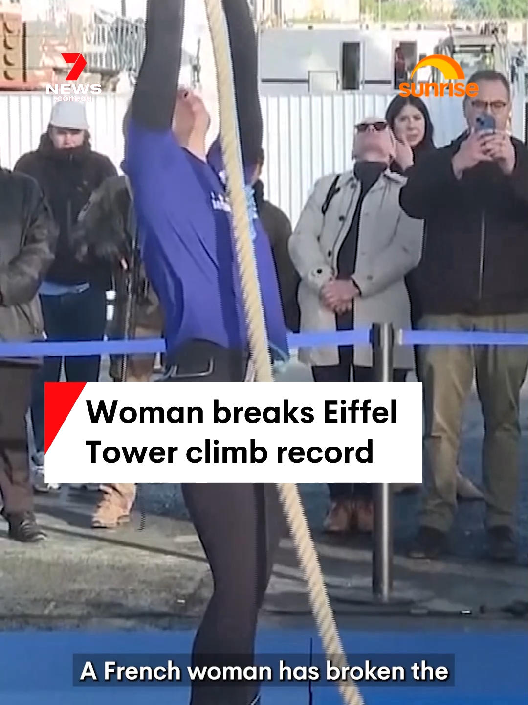 A French woman has broken the world rope climbing record after scaling the Eiffel tower. #worldrecord #EiffelTower #7NEWS