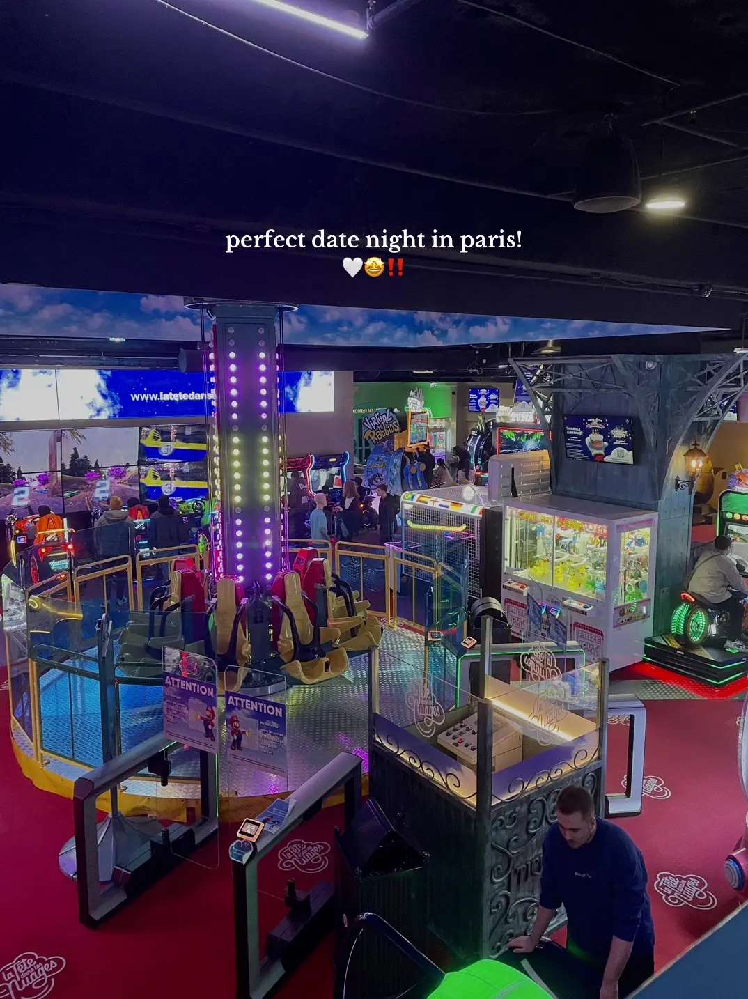 this is the perfect spot for a date night or an evening with friends. found this arcade completely by accident, the storefront was so bright, but I’m so glad we found it 🤩the whole place is contactless so you can get a game card and top it up with credits and it’s completely reusable the next time you come/it is a nice souvenir💌. 30 credits cost us €10 and we could play six games with that. but the games and rides ranged from 4 to 7 credits. ##paris##viral##latetedanslesnuages##arcade##datenight##dateideas##parisrecommendations