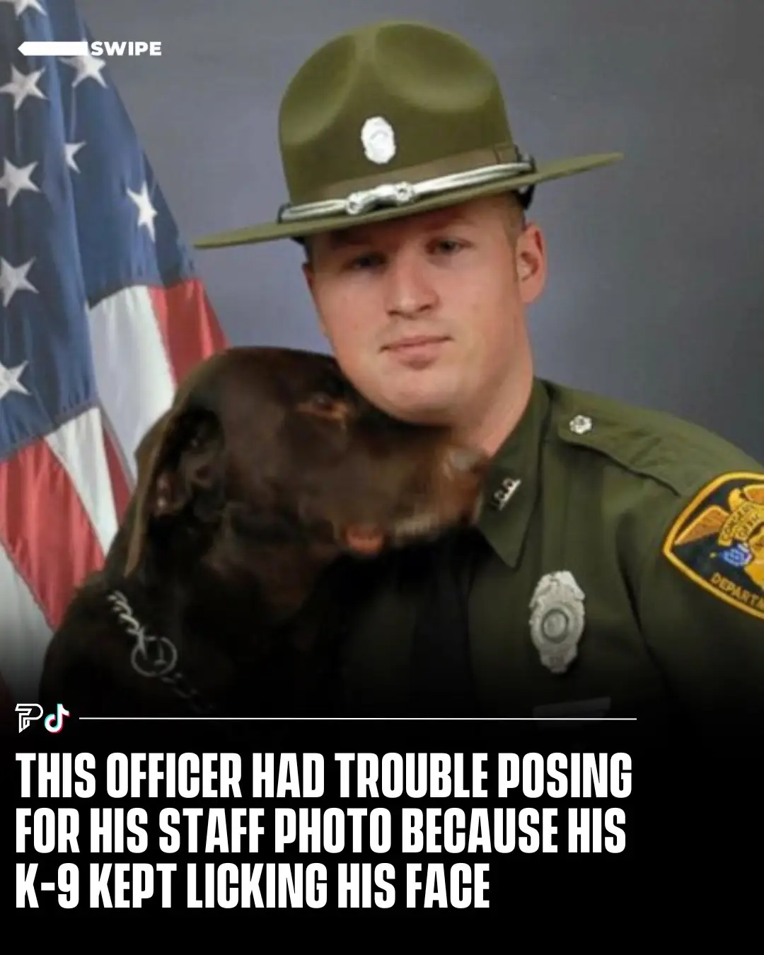 During an Indiana conservation officer's staff photo session, his K-9 partner, Kenobi, stole the spotlight with relentless face-licking antics. 🐶🐾 Indiana State Parks praised Kenobi's dual role, stating, 