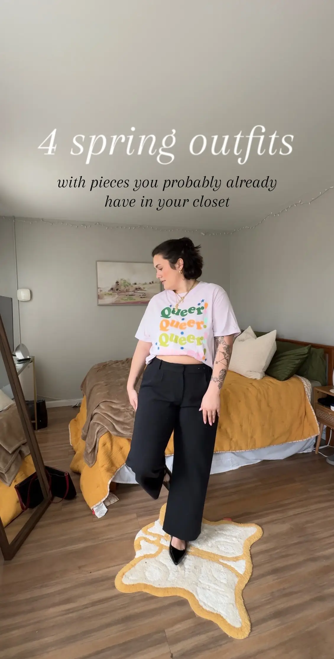 4 spring outfits so you (we) can start leaving the house in more than just leggings and a T-shirt. Which look is your favorite?  ##springoutfits##springoutfitideas##outfitideas##easyoutfits##stylingtips