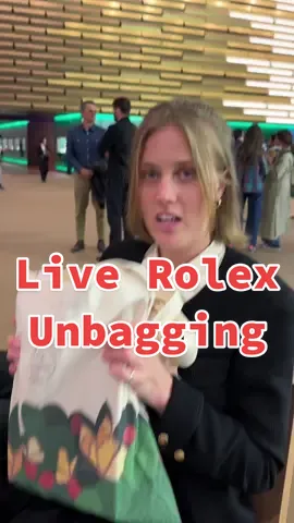 Live Rolex unboxing… or unbagging with Brynn from Dimepiece at Watches and Wonders in Geneva. #watchtok #watchesandwonders #rolex #unboxing #dimepiece #watchcollector #luxurywatch 