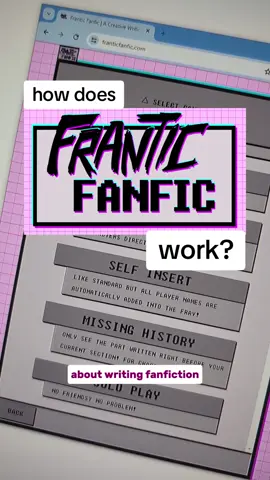 looking for a chaotic free game to play with pals? try frantic fanfic! here's a quick overview of how to play. no fanfic writing experience required! #franticfanfic #videogame #indiegames #freegames #casualgames #silly #casualgaming #writing #BookTok #writers #wattpad #ao3 #fanfic 
