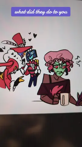 Morning routine of the Vees ~Here is a colored version of my last tik-tok. Honestly like it more than the first.~ #velvettehazbinhotel #voxhazbinhotel #valentinohazbinhotel #hazbinhotel 
