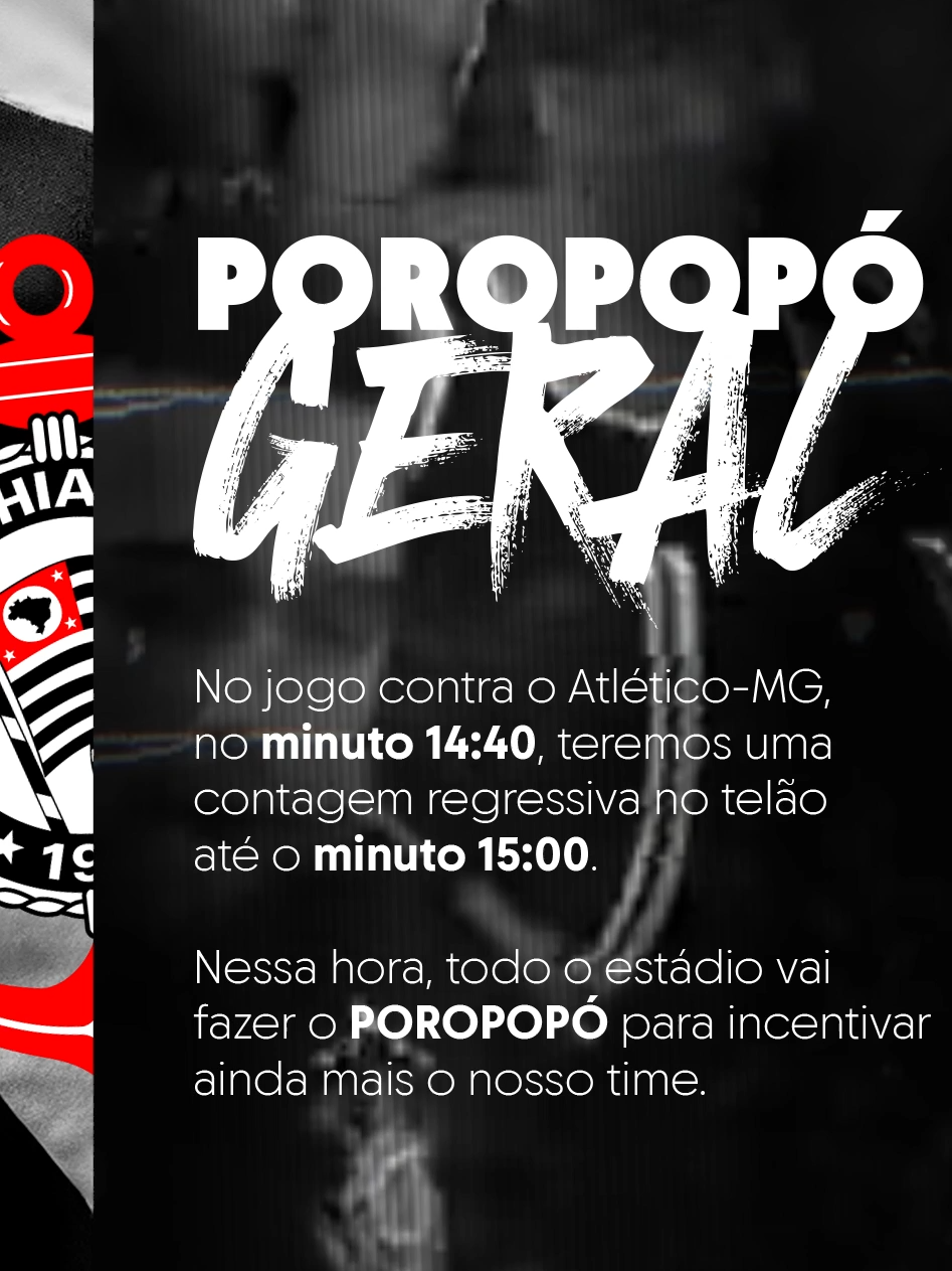 O MAIOR POROPOPÓ! 🫂 Vamos mostrar a força da Fiel Torcida hoje! Ao minuto 14:40 do primeiro tempo, o telão da Neo Química Arena fará uma contagem regressiva até o minuto 15, para a Fiel se organizar para o maior Poropopó da história! SOMOS TODOS CORINTHIANS! 👊🏽 #VaiCorinthians #TorcidaTikTok #TikTokEsportes