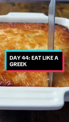 Day 44 of EAT LIKE A GREEK🇬🇷✨follow @chefmarinie to see what I make next! Introducing LEMONOPITA - the second most juicy cake in the world!!! Inspired by the iconic Portokalopita, this cake uses lemons instead of oranges and it EQUALLY DELICIOUS 😮‍💨😮‍💨😮‍💨🍋🍋🍋 📌RECIPE BELOW - makes 16 pieces  Gather  Juice of 3 lemons Zest of 2 lemons 200g sugar  200ml oil  2 large eggs 150g 0% fat Greek yoghurt 1 heaped tsp baking powder 1 tsp vanilla extra  300g filo pastry, shredded into small bits  For the syrup  2 cups sugar  1 cup water  1 cinnamon stick  I recommend using a square baking dish (I used the square one from le crueset) Method  1.) Juice the lemons and set aside. Preheat the oven to 170 degrees Celsius fan.  2.) In a bowl, whisk together the sugar, oil and eggs until combined. Then pour the lemon juice, add the lemon zest and yoghurt, and whisk to combine once again.  3.) Add the shredded filo pastry to the wet ingredients, along with the baking powder and vanilla essence. Stir to combine. 4.) Pour the mixture into a pre-greased baking dish (I used a square one), and bake for 45 minutes until the cake has solider and become golden brown on top.  5.) In a saucepan, add the sugar, water and cinnamon stick and bring to a boil.  6.) Once the cake is cooked, carefully pour over the syrup and leave to cool before serving.  #lemons #cake #dessert #greekfood